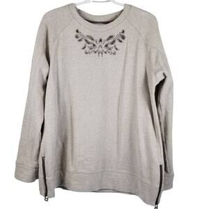 Soft Surroundings Heathered Beige Side Zippers Cut out Design Sweatshirt Sz M